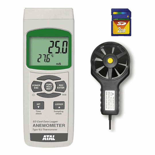 Afbeelding van SD-AMx4207 Vleugelrad anemometer voor luchtsnelheid en temperatuur met datalogger op SD kaart